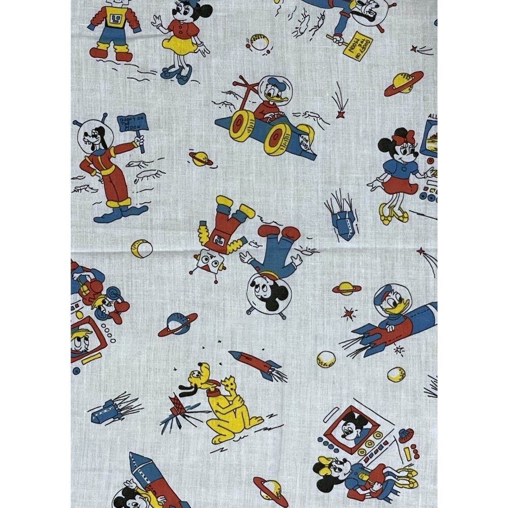 1.5 Yards Fabric Curtain Vintage Disney Mickey Mouse Friends Space Moon Robots